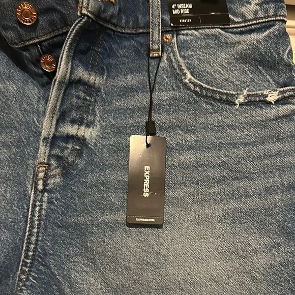 Express Blue Jean Shorts Distressed Frayed Hem - Picture 2 of 10